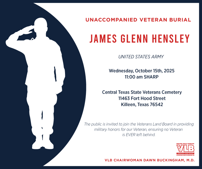 Unaccompanied Veteran Burial for U.S. Army Veteran Private James Glenn Hensley