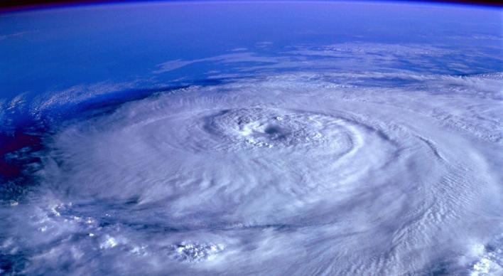 A hurricane on earth as seen from space.